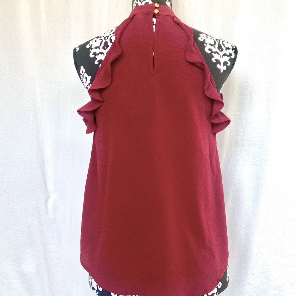 Burgundy Sleeveless Ruffle Top - Picture 3 of 4